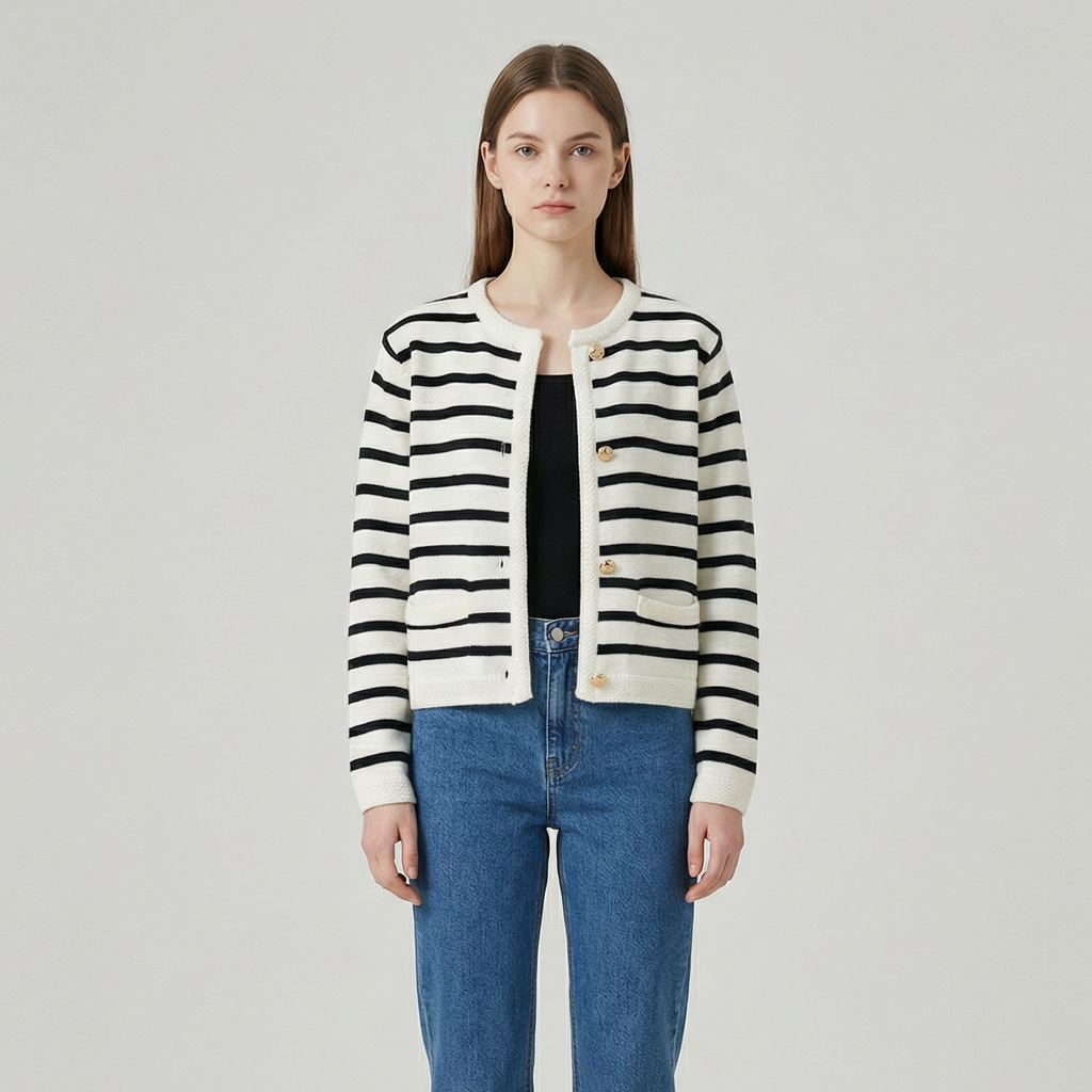 Women's Striped Knit Button-Up Cardigan