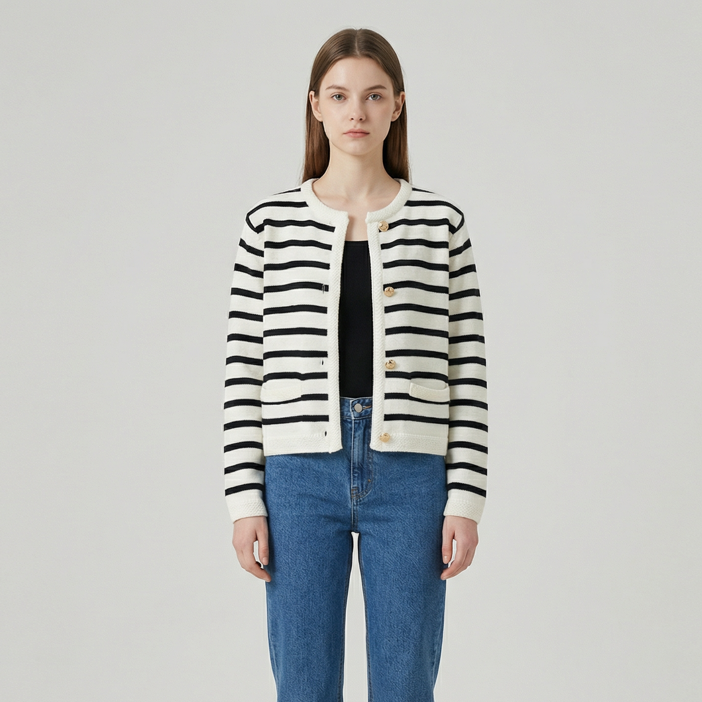 Women's Striped Knit Button-Up Cardigan