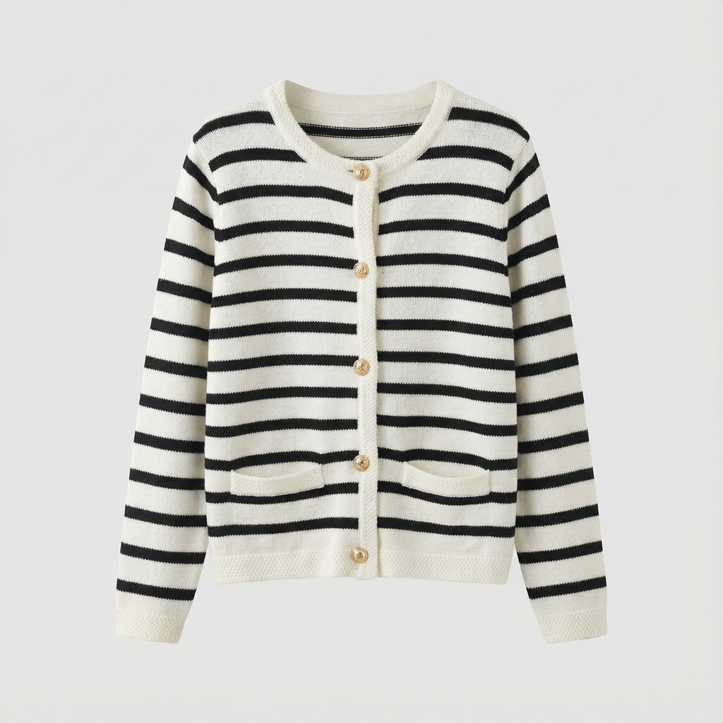 Women's Striped Knit Button-Up Cardigan