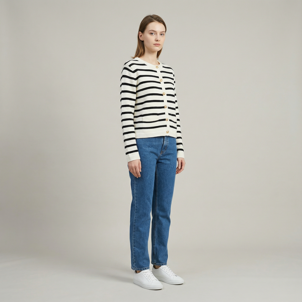 Women's Striped Knit Button-Up Cardigan