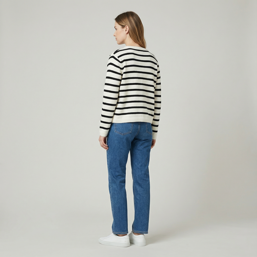 Women's Striped Knit Button-Up Cardigan