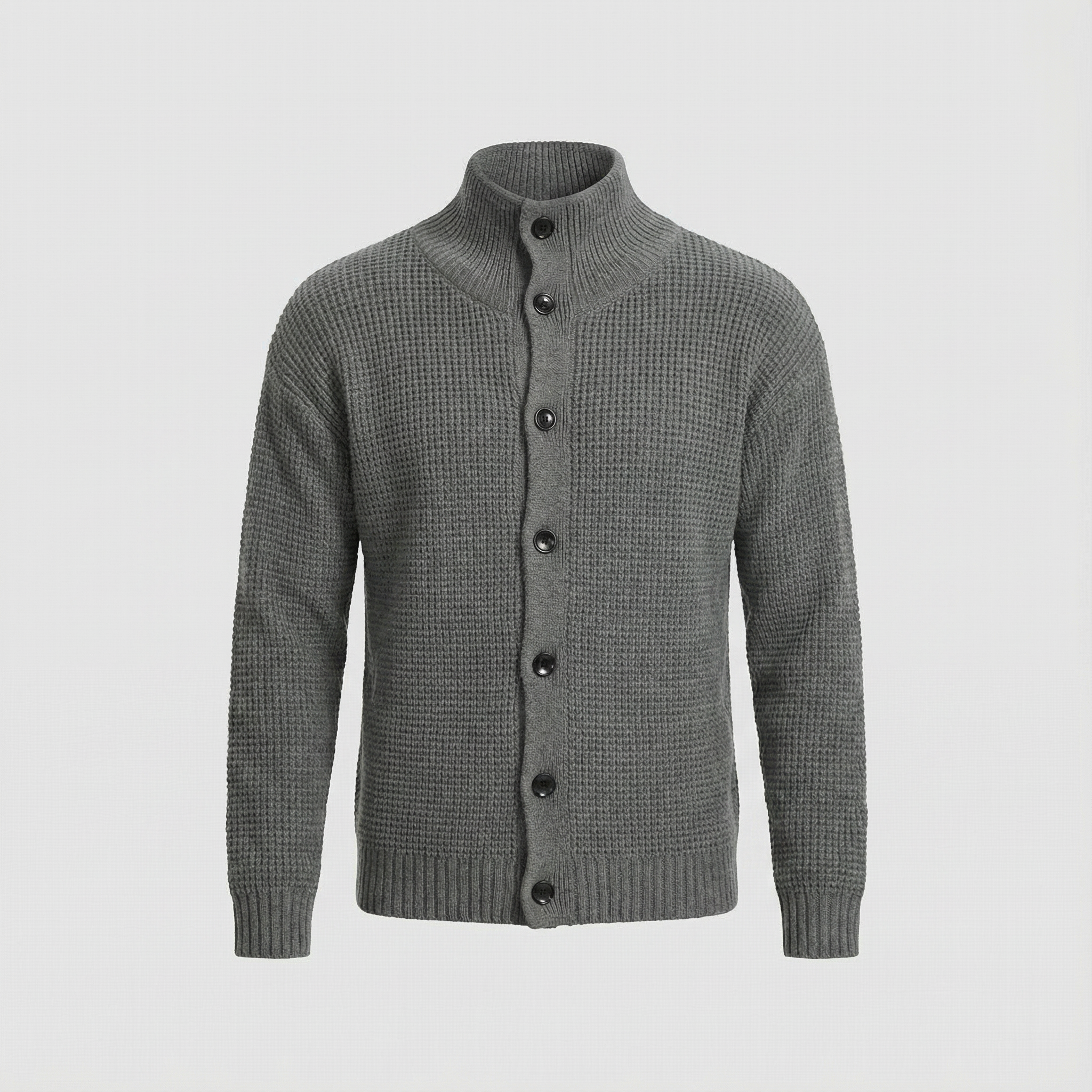 Men's Textured Knit Cardigan with High Collar
