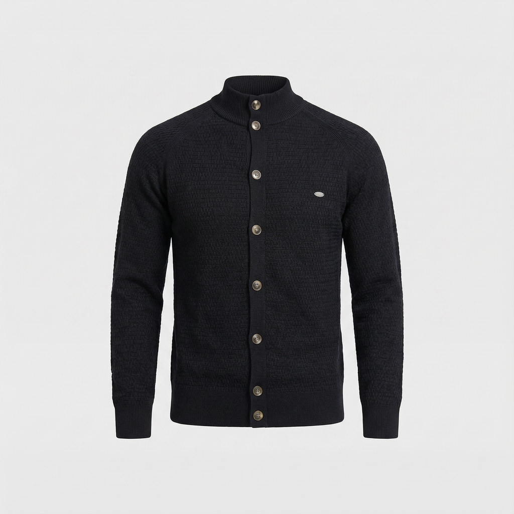 Men's Textured Knit Cardigan with Stand Collar