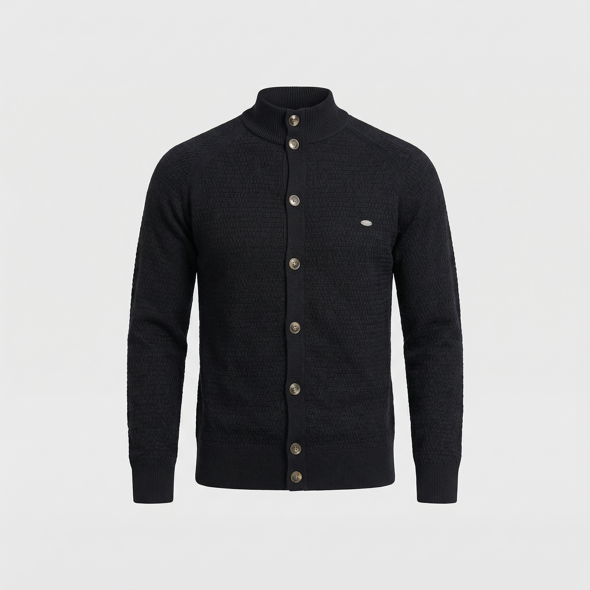 Men's Textured Knit Cardigan with Stand Collar