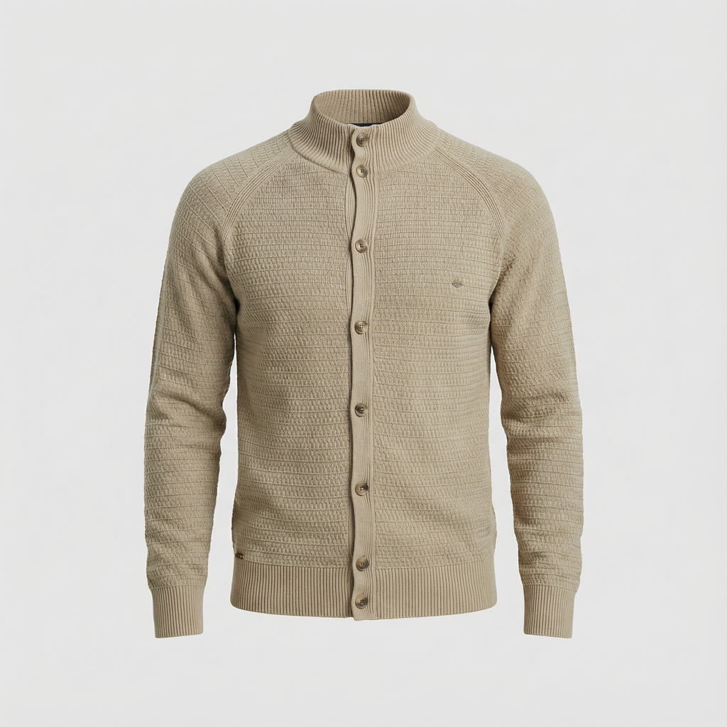 Men's Textured Knit Cardigan with Stand Collar