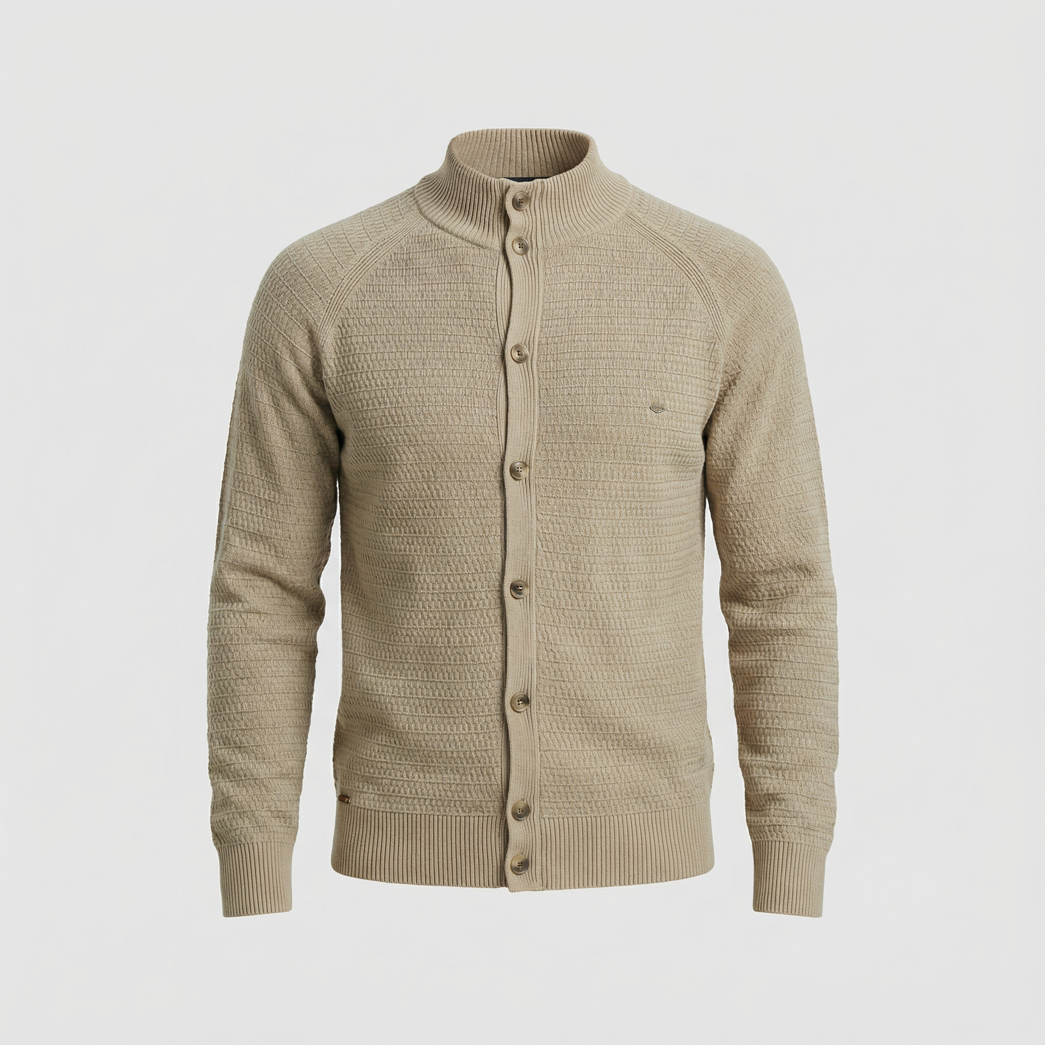 Men's Textured Knit Cardigan with Stand Collar