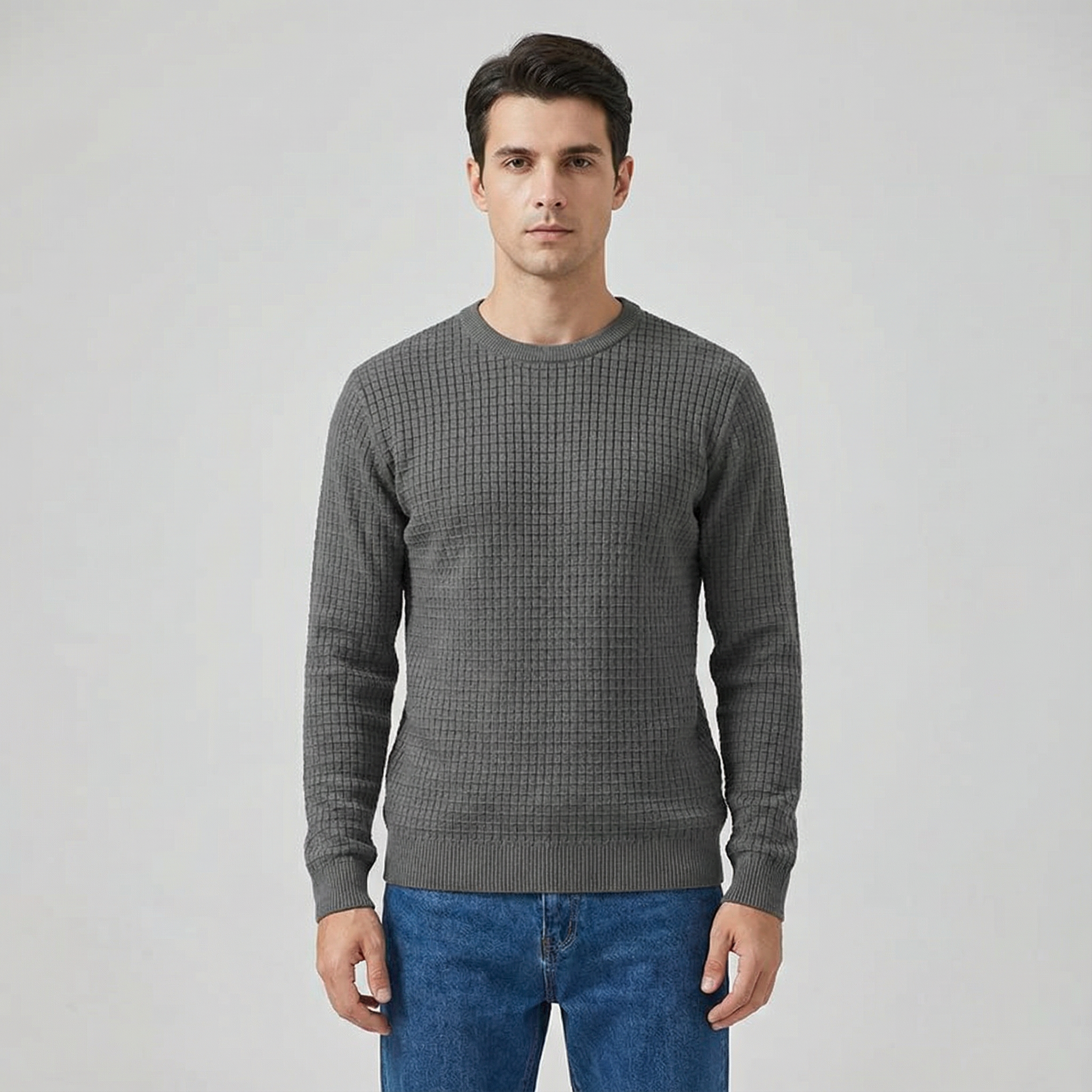 Men's Waffle Knit Crew Neck Sweater