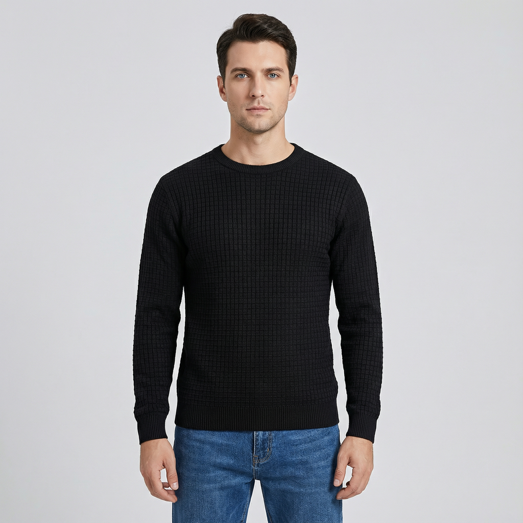 Men's Waffle Knit Crew Neck Sweater