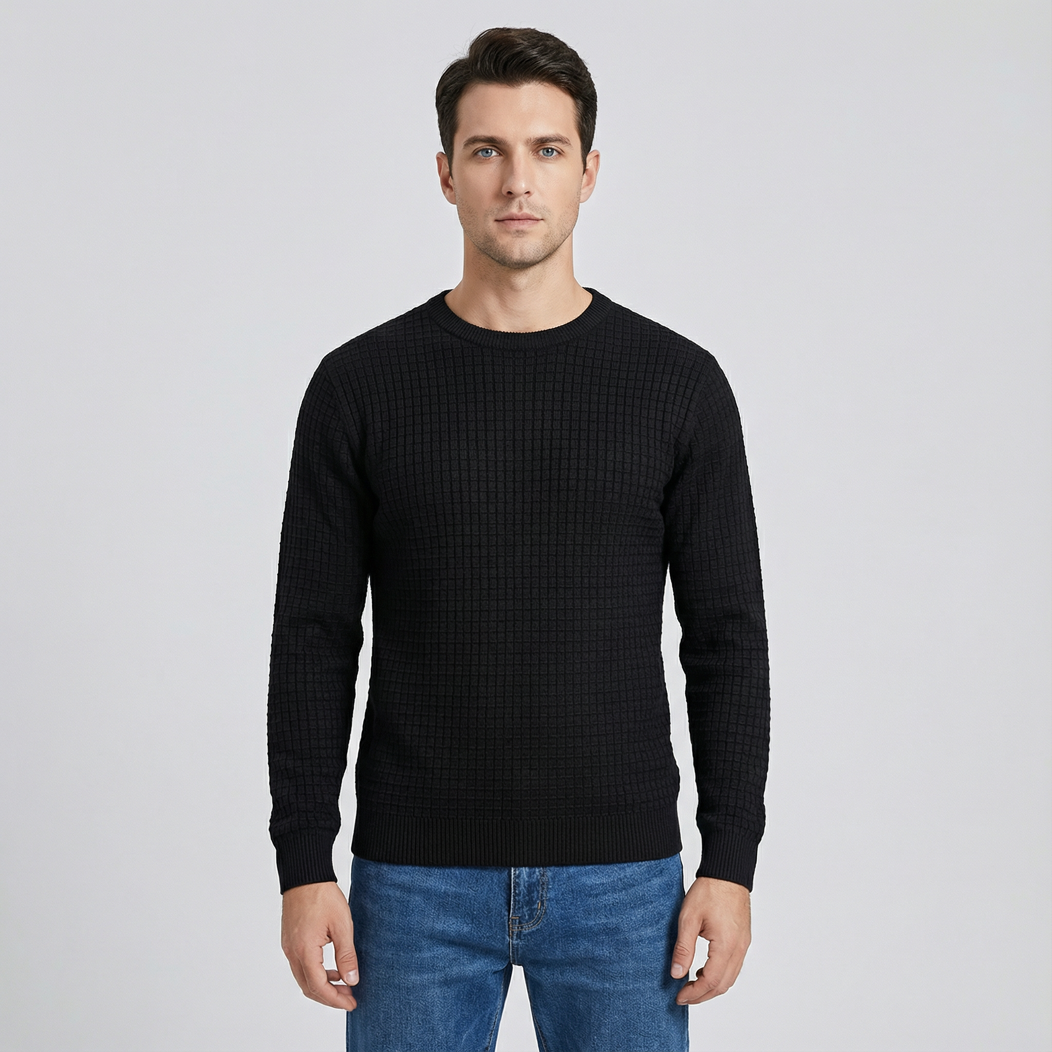 Men's Waffle Knit Crew Neck Sweater