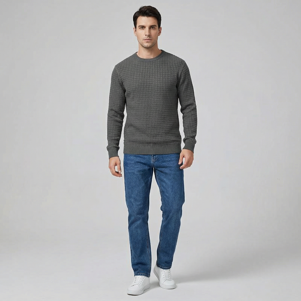 Men's Waffle Knit Crew Neck Sweater