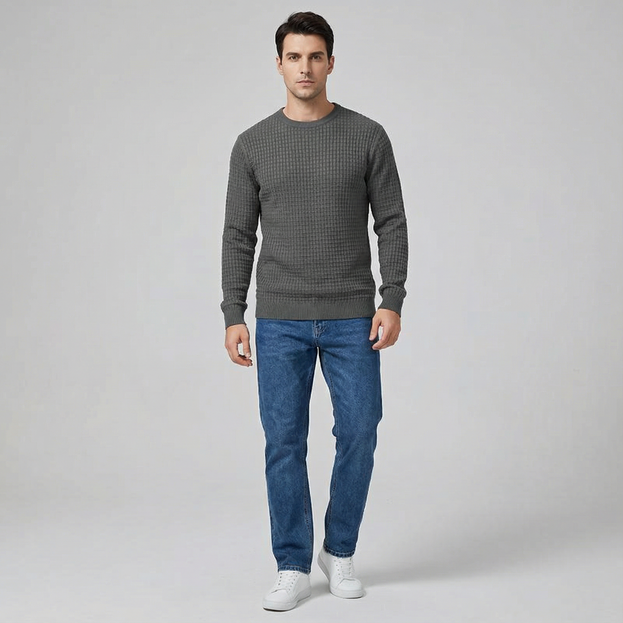 Men's Waffle Knit Crew Neck Sweater
