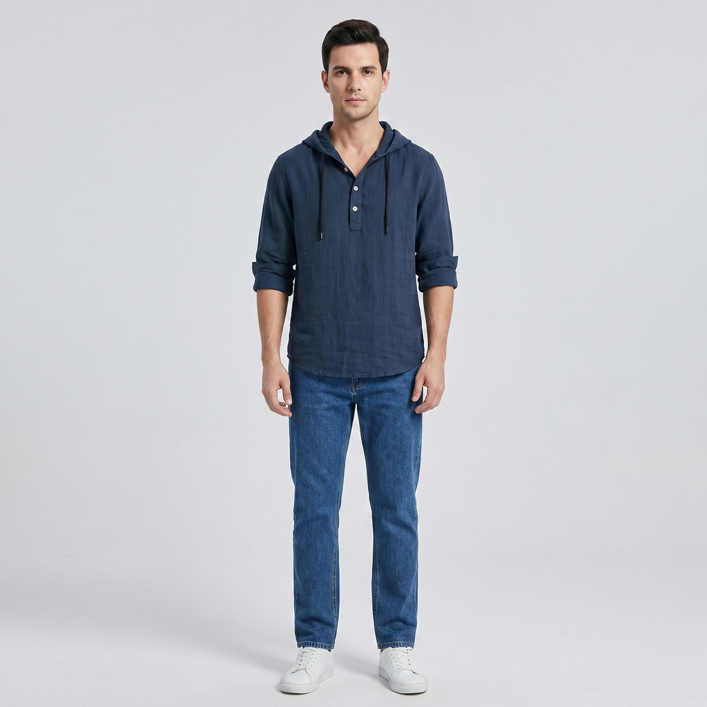 Men's Linen Blend Hooded Shirt