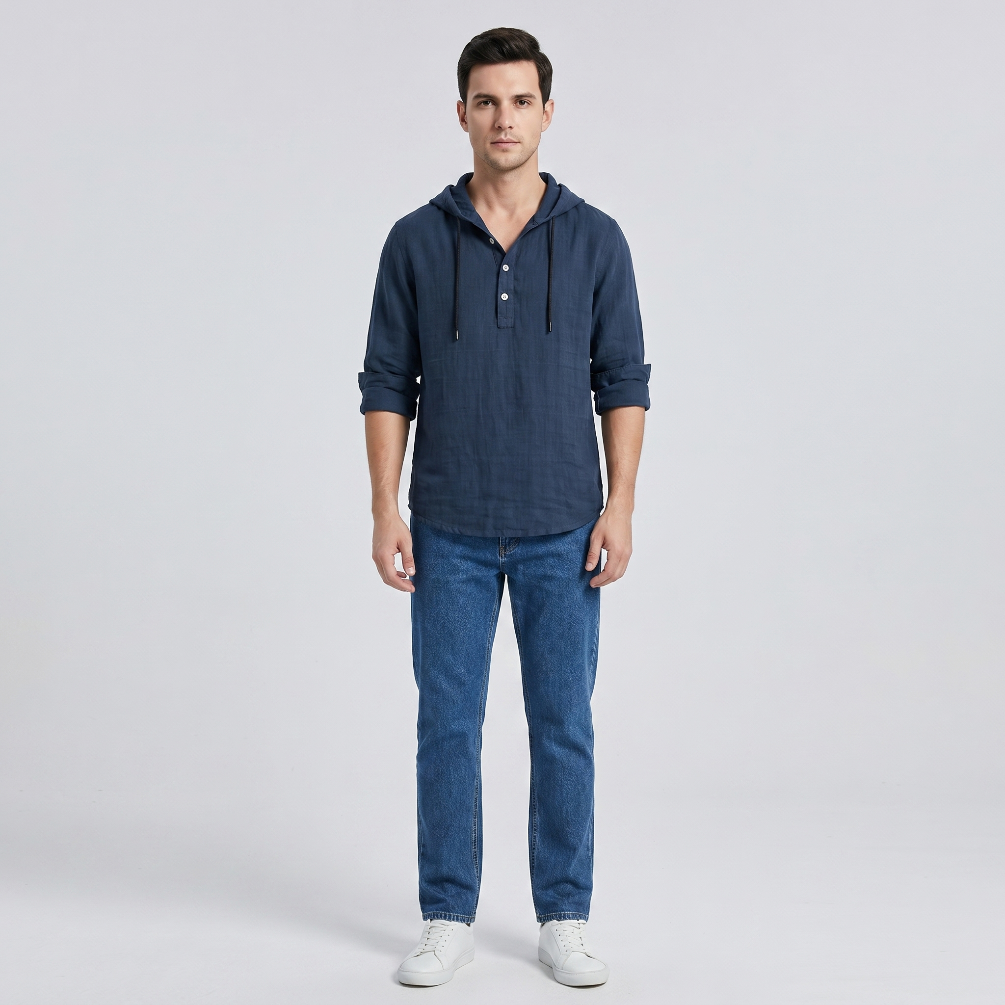 Men's Linen Blend Hooded Shirt